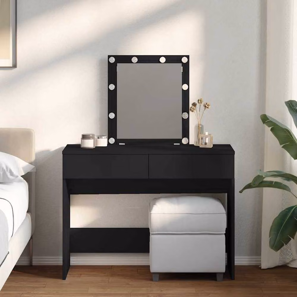 Berkfield Home Hollywood LED Dressing Table in Black, W/D/H: 100 x 40 x 130 cm – 2