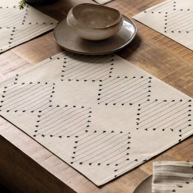 Terrys Cotton Graphic Placemats, 4 Pack, White, Black and Beige, W: 45 cm x D: 35 cm