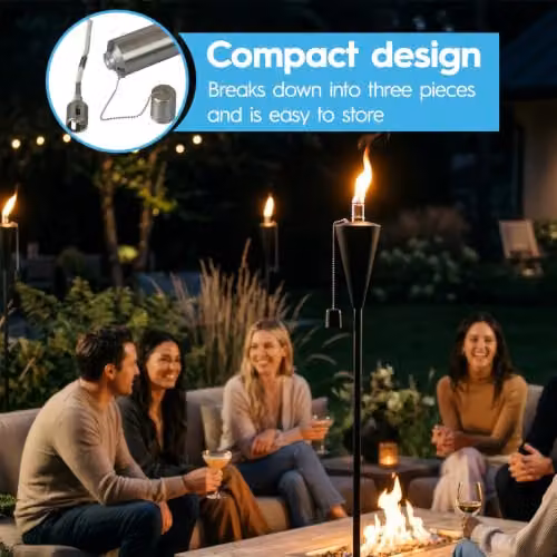 Harbour Housewares Metal Cone Garden Torches in Silver, Pack of 2, Height: 146 cm – 4