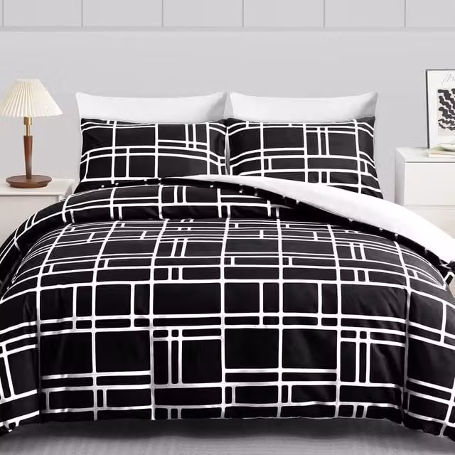 Pamposh Super King Double Brushed Microfibre Duvet Cover Set in Jet Black with Zipper Closure – 1