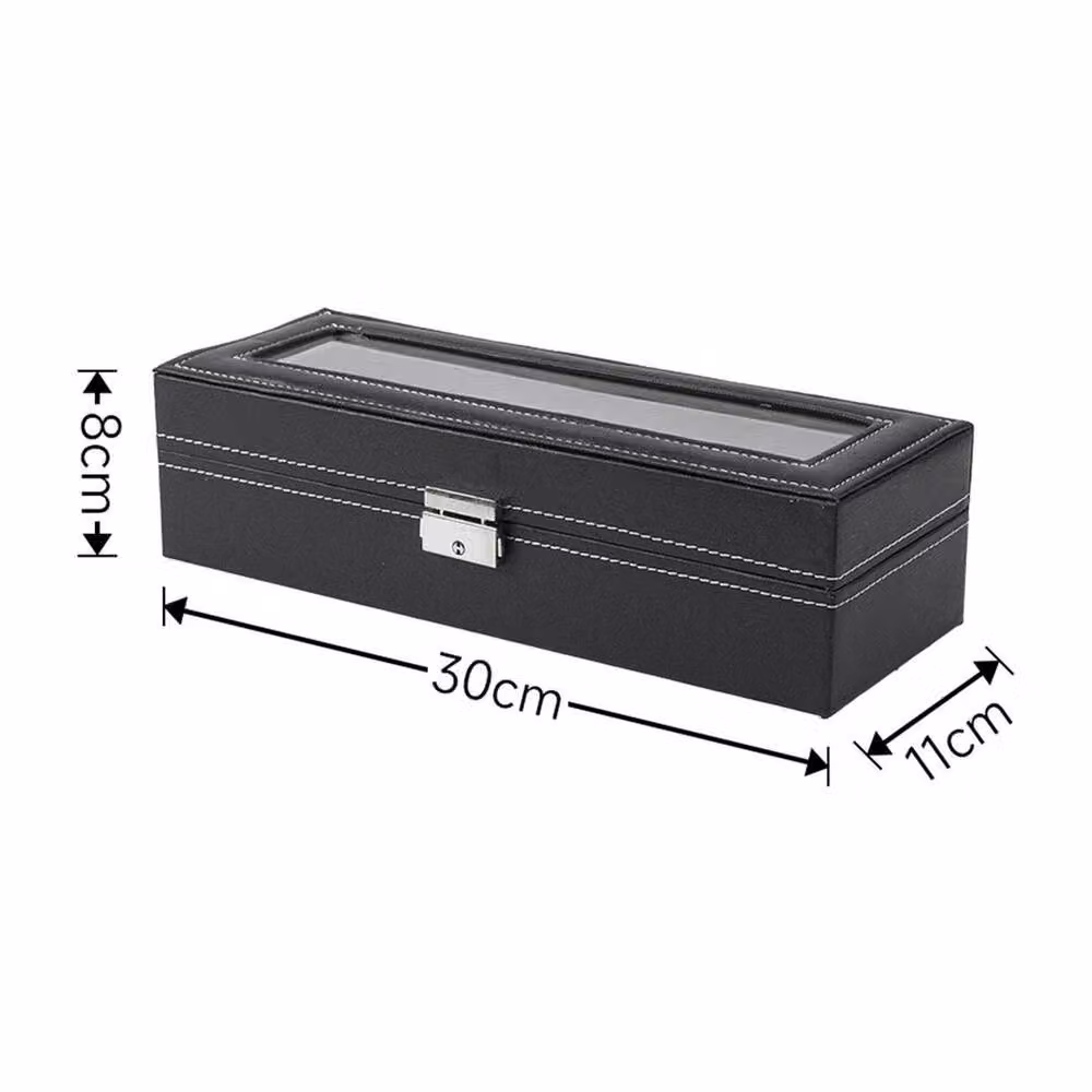 KORVIXA 6 Grid Jewelry Box Organizer with Clear Window and Lid, Black – 2