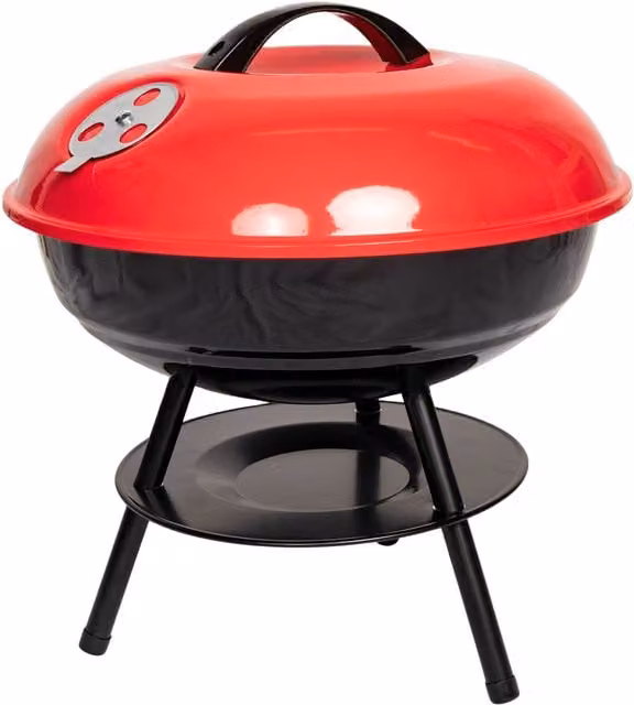 Samuel Alexander 14 inch Portable Red Kettle Charcoal BBQ with Chrome Steel Finish