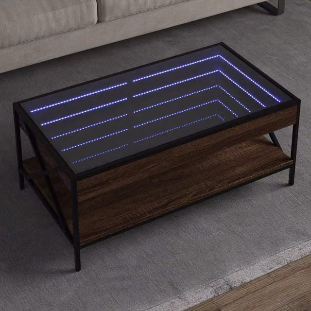 Berkfield Home Infinity LED Coffee Table in Brown Oak, W/D/H: 90 x 50 x 38 cm – 1