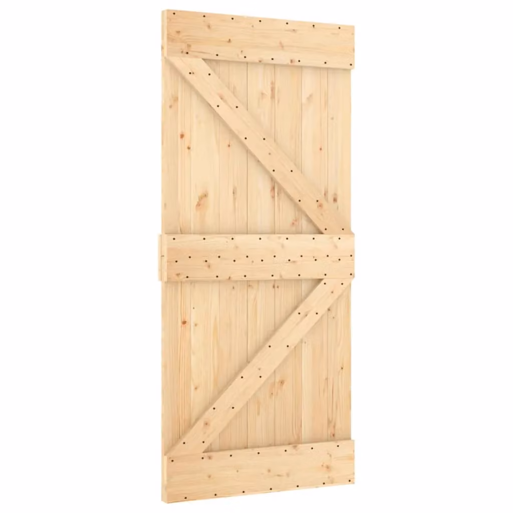 Berkfield Home Modern Sliding Door with Hardware Set, Solid Wood Pine, Brown, W: 95 cm, H: 210 cm – 2