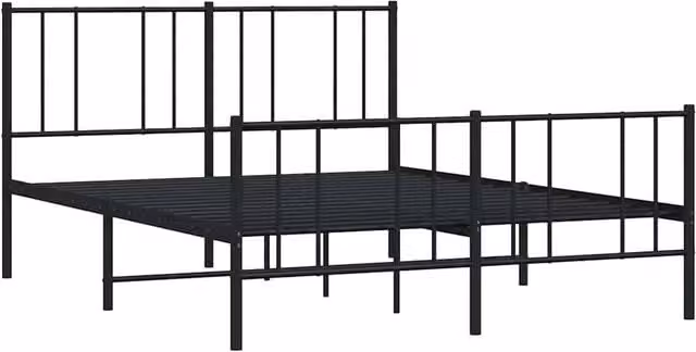 Berkfield Home Metal Bed Frame with Headboard and Footboard in Black, W/D/H: 160 x 200 x 90 cm