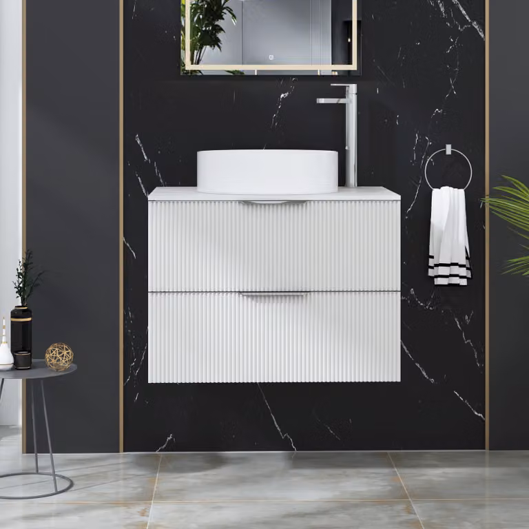 Royal Bathrooms Evora 700mm Matt White Fluted Wall Hung 2 Drawer Vanity Unit with Art Basin