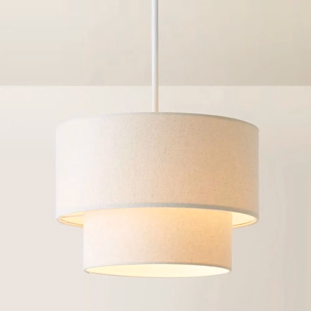 ValueLights Jodie Two Tier Fabric Cylinder Ceiling Drum Lamp Shade in Black, Green or Beige – 2
