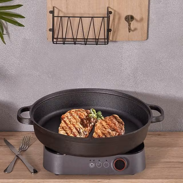 Livingandhome Uncoated Cast Iron Frying Pan, Black