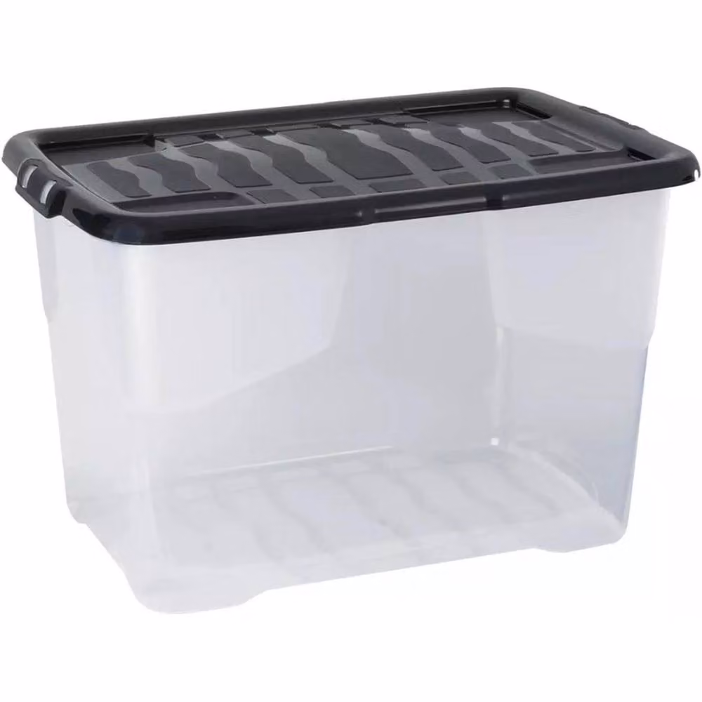 EONLION Set of 5 Curve Plastic Storage Boxes with Lids, Black and Transparent, 65 Litres Each – 4