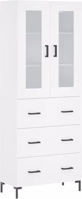 Berkfield Home Modern White Highboard with Glass Doors and Internal Shelves, W/D/H: 69.5 x 34 x 180 cm – 1