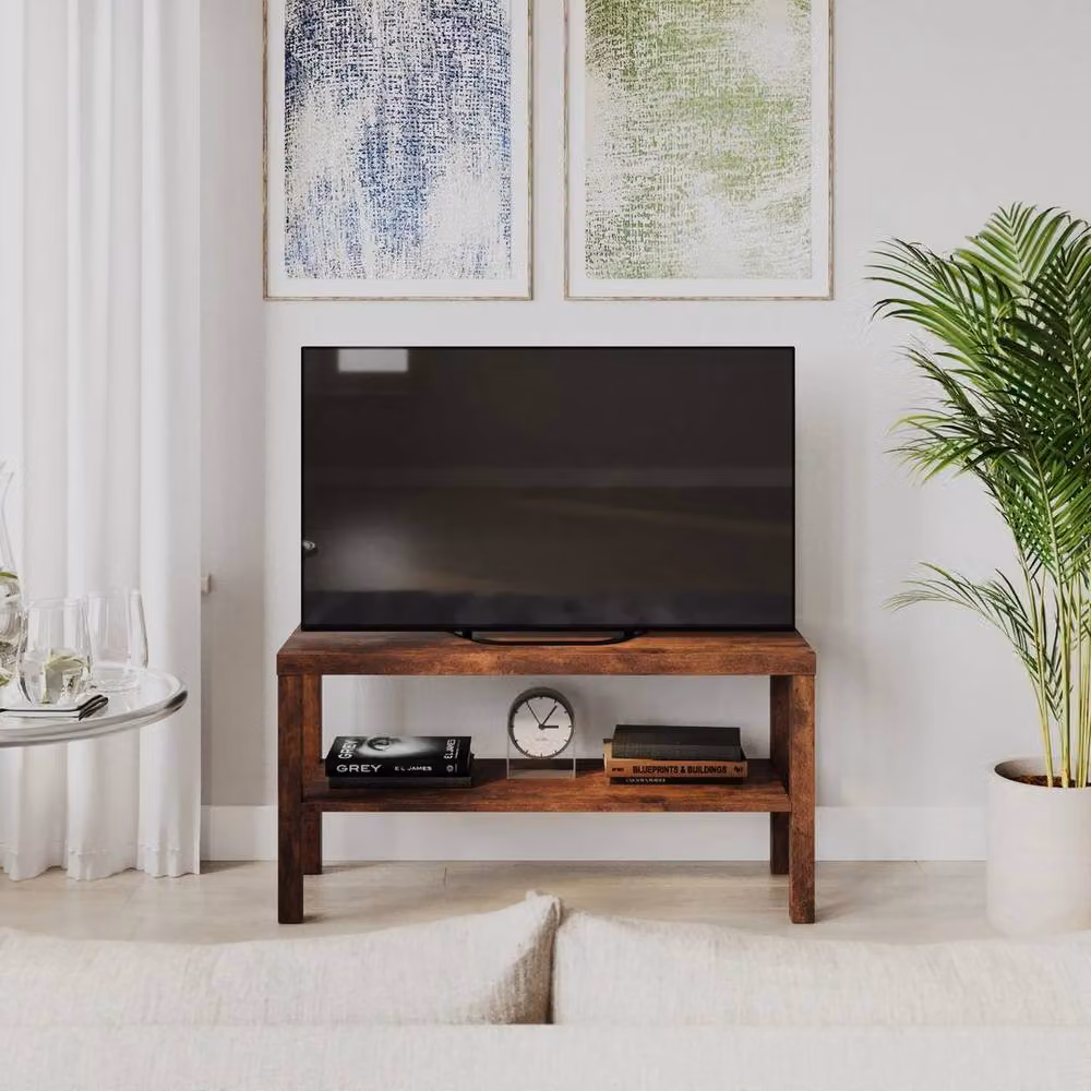 PAWNORA 2 Tier Modern Wood TV Media Stand in Brown – 3