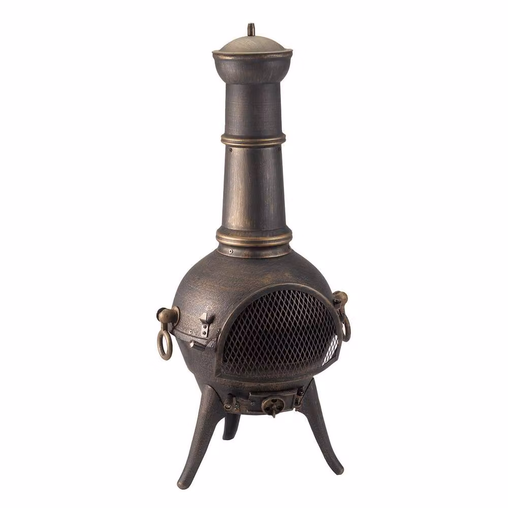 mysmartbuy Grande Clasico Chiminea Bronze Metal Outdoor Garden Wood Burner Fire Pit, H 112 cm x Diameter: 50 cm – 4