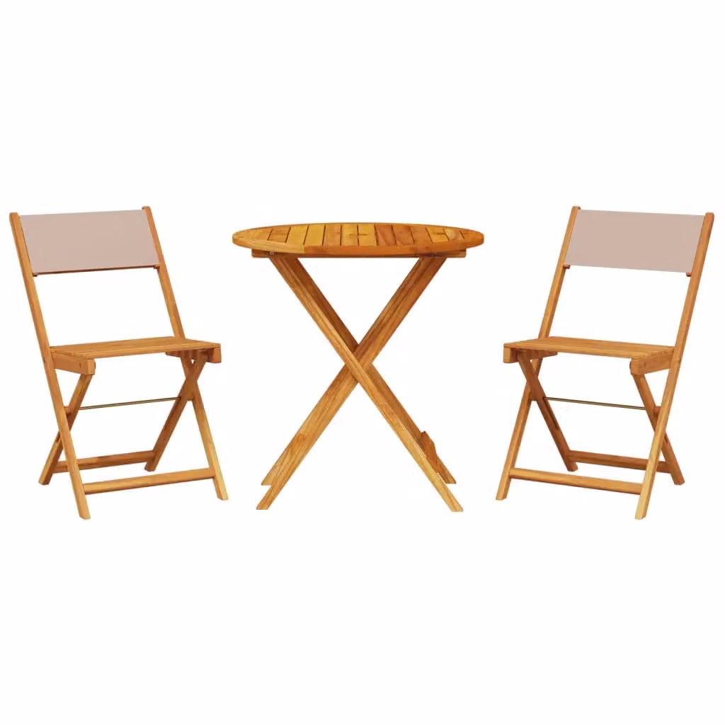 Berkfield Home 3 Piece Bistro Set in Beige Taupe Fabric and Solid Acacia Wood – 2