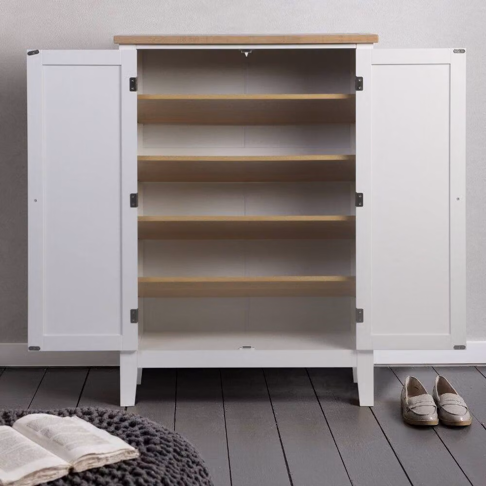 Nöa and Nani Leines Modern White Lacquered Pine Shoe Storage Cabinet with Hinged Doors and Internal Shelves – 2