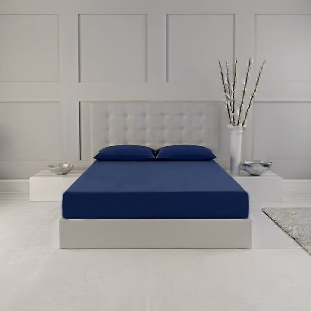 Snug City Navy Blue Polycotton Plain Extra Deep Fitted Sheet, Super King, Depth: 25 cm – 1