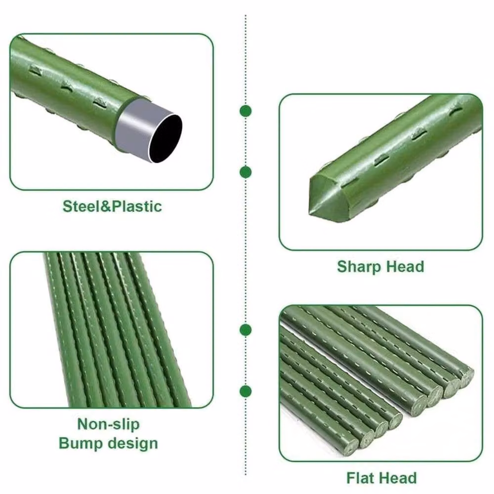 Flavora 96-Piece Green Plastic Coated Metal Garden Plant Support Stakes, Height: 100 cm, Width: 15 cm – 1