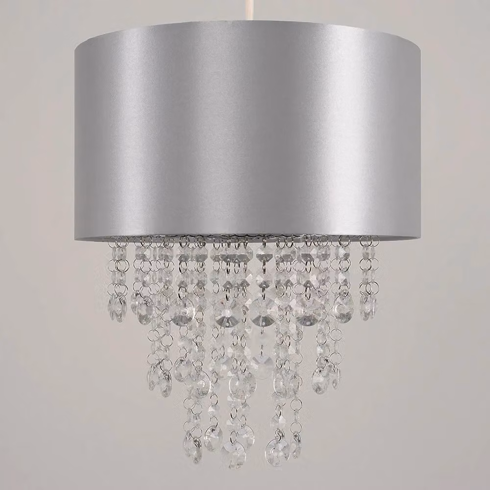ValueLights Jesmond Grey Fabric and Crystal Ceiling Pendant Shade with Reducer Ring – 3