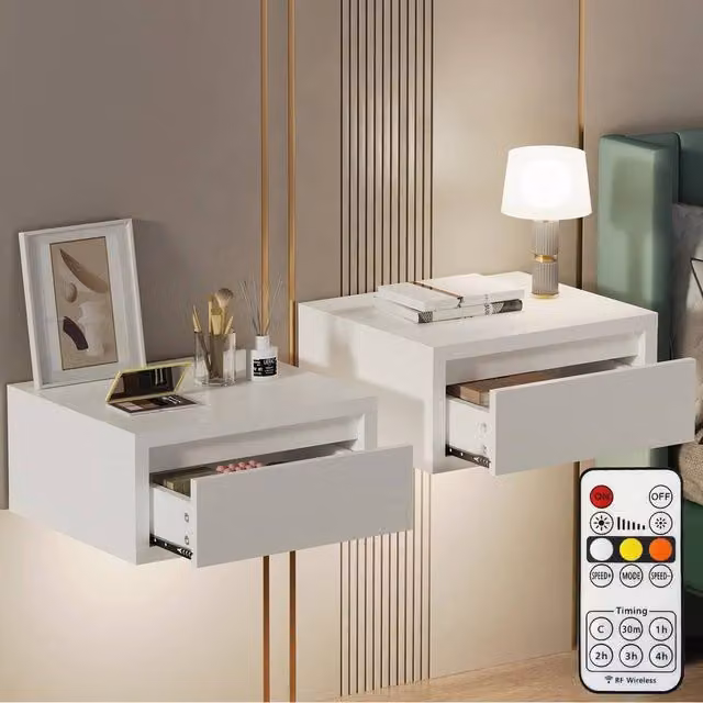 EONLION Set of 2 White Wall Mounted Floating Bedside Tables