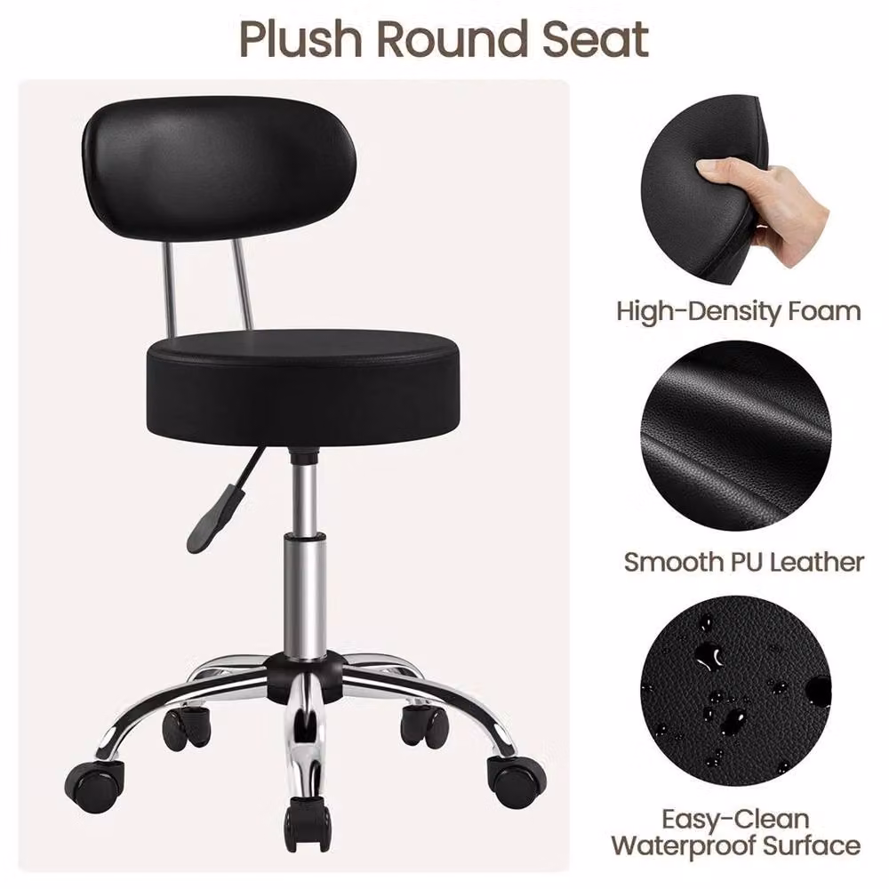 Kelvenix Black Rolling Salon Stool with Backrest and Height Adjustment – 4
