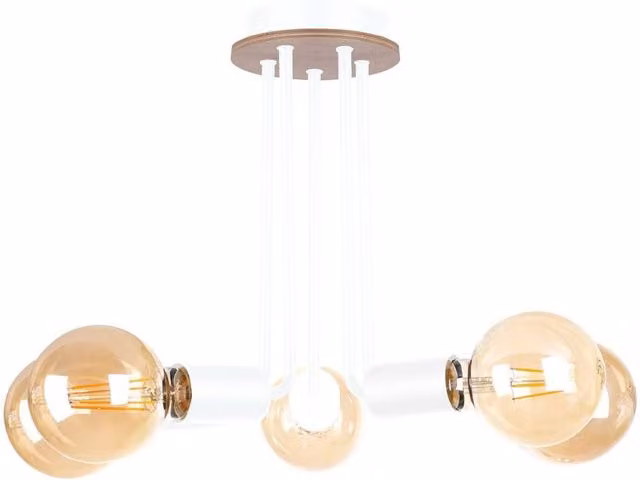 Netlighting Venna Multi Arm Semi Flush Ceiling Light in White and Wood, Diameter: 30 cm, 5x E27