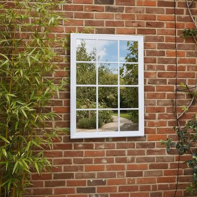 Melody Maison Large Vintage Window Wall Mirror in Matte White, W: 130 cm, H: 95 cm