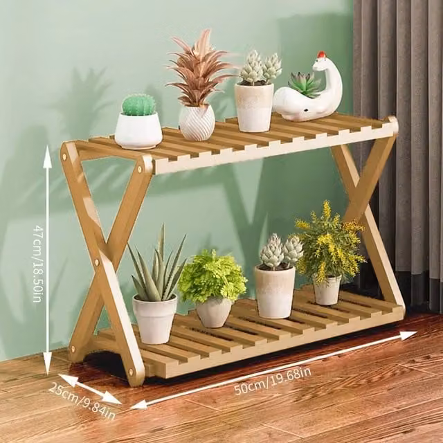 KORVIXA Multi Tier Bamboo and Wood Plant Stand in Brown