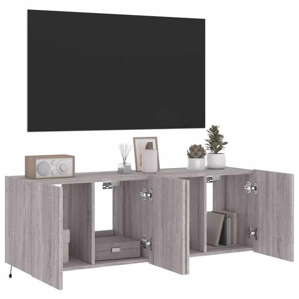 Berkfield Home Set of 2 Modern Grey Sonoma TV Wall Cabinets with LED Lights, W/D/H: 60 x 35 x 41 cm – 3