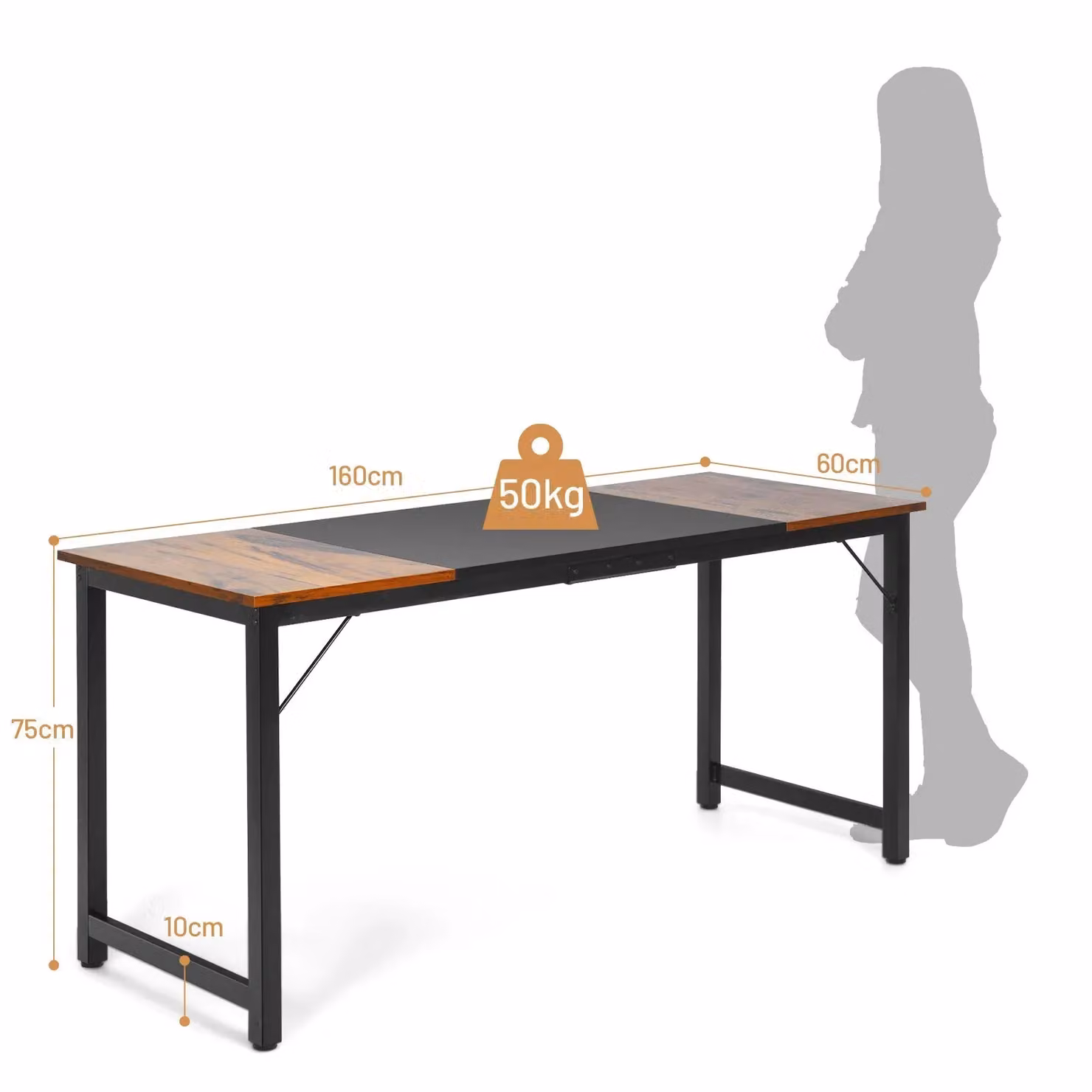 Costway Industrial Wooden Computer Desk with Metal Frame, Brown – 2