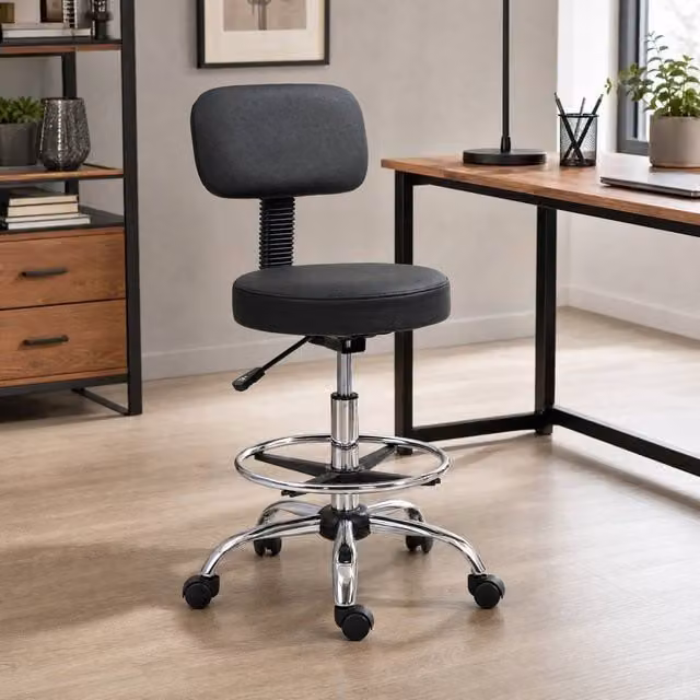 STILVORA Black Drafting Chair with Swivel Seat and Adjustable Footring