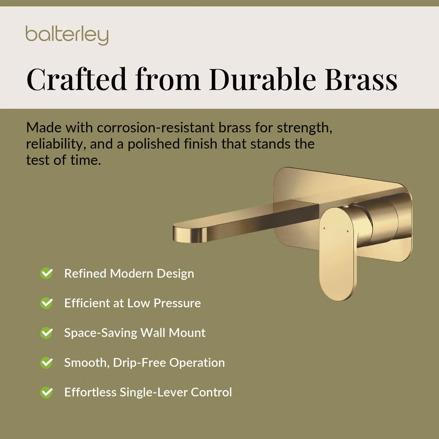Balterley Current Round Wall Mounted 2 Tap Hole Basin Mixer Tap in Brushed Brass Gold – 3