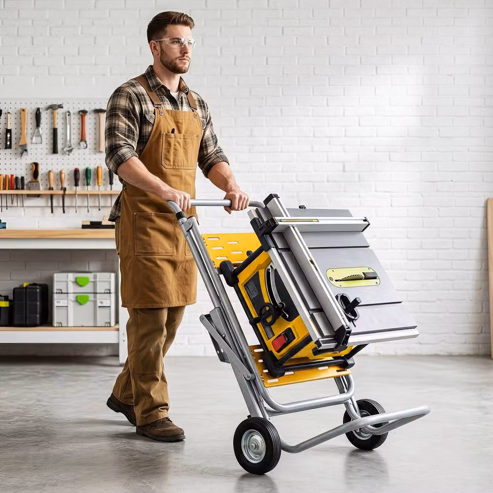 Costway Portable Table Saw Stand with Rollable and Foldable Metal Base in Yellow – 2
