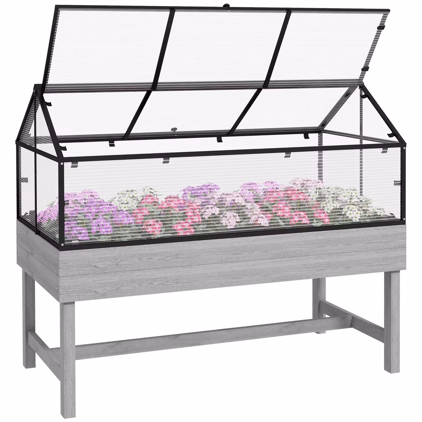 OUTSUNNY Raised Garden Bed with Polycarbonate Panel, Distressed Grey, W/D/H: 120 x 103 x 60 cm – 2