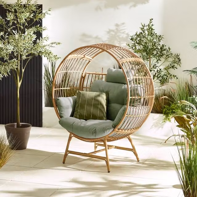 FurnitureboxUK Boca Rattan Cocoon Garden Egg Chair in Green