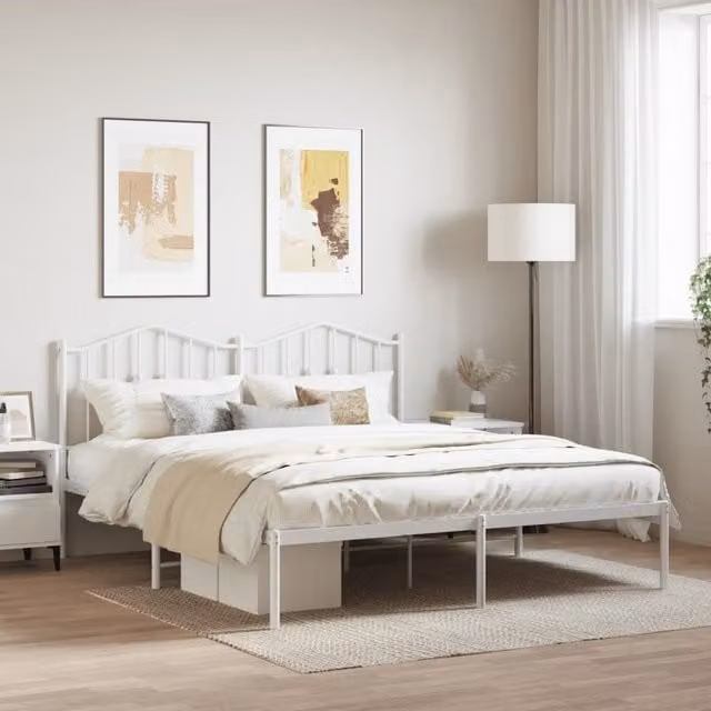 Berkfield Home Metal Bed Frame with Headboard in White – 1