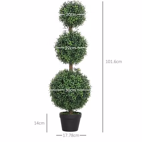 HOMCOM Set of 2 Green Decorative Artificial Trees with 3 Round Balls, Height: 100 cm – 7