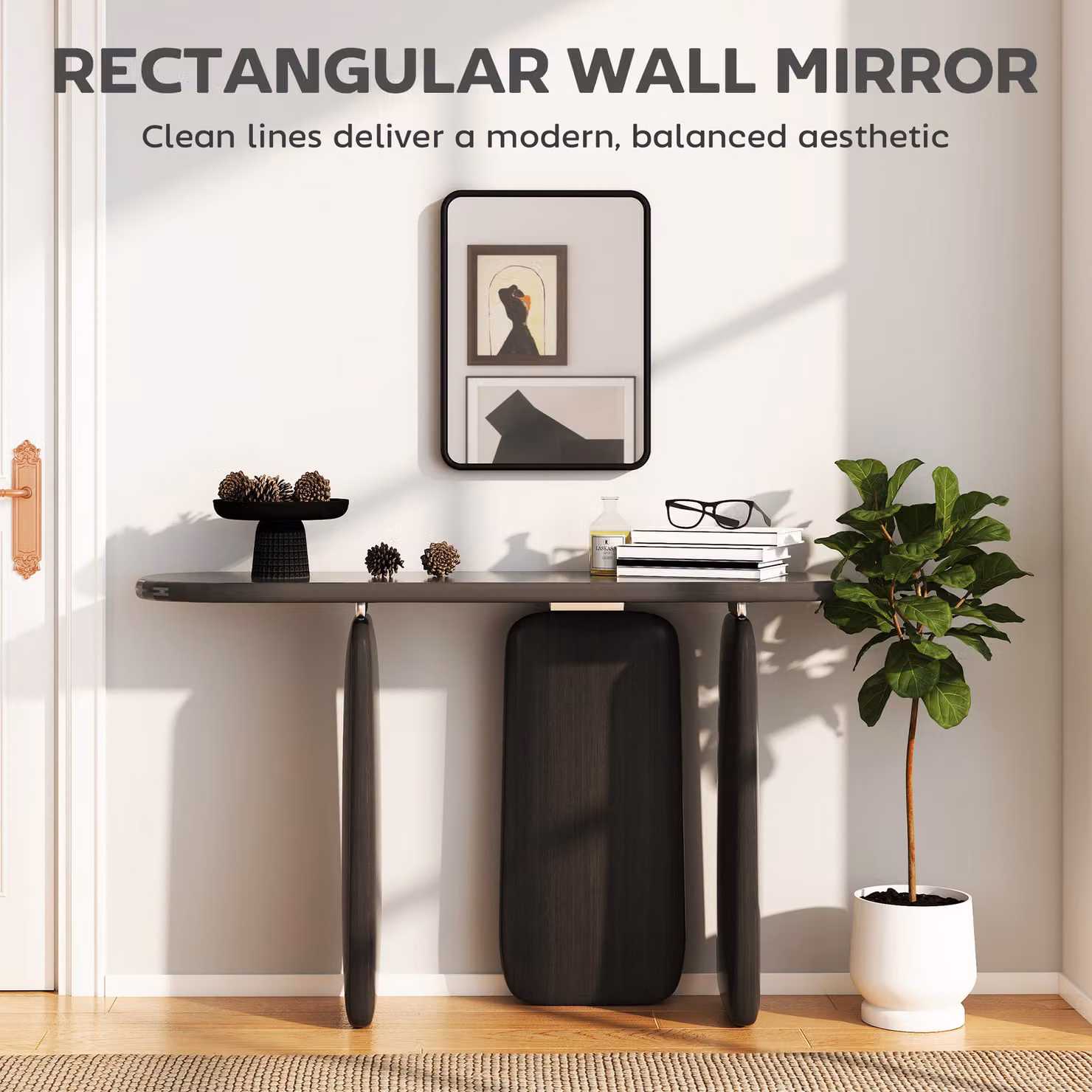 HOMCOM Modern Rectangular Wall Mirror with HD Glass in Black – 3