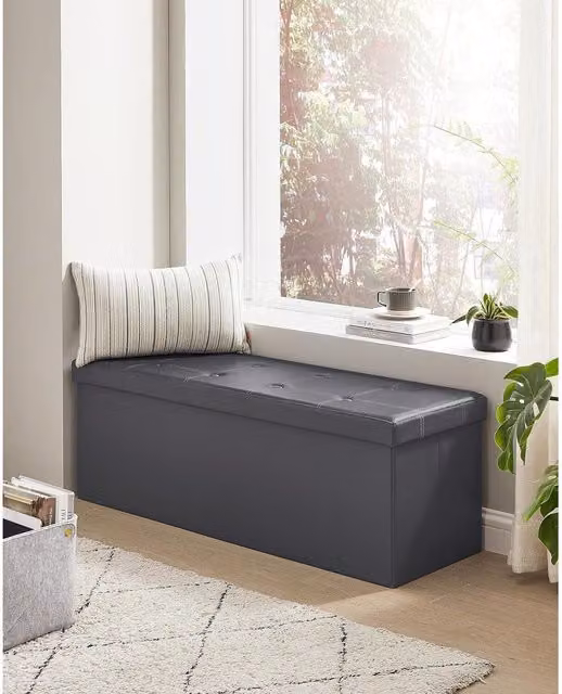 SONGMICS Large Foldable Storage Ottoman Foot Rest Cube Heavy Duty Bench in Grey
