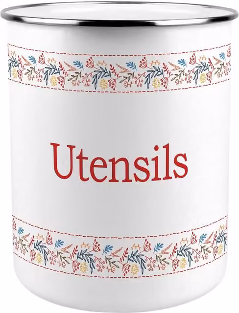 Purely Home Red and White Ceramic Freestanding Floral Embroidery Kitchen Utensil Holder