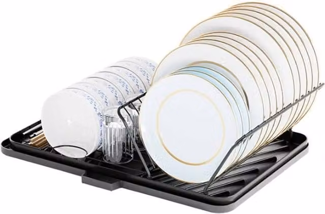 FLAVORA Large Dish Drainer Drying Rack and Utensil Holder in Black Carbon Steel – 1