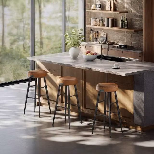 VASAGLE Set of 2 Industrial Metal Bar Stools in Matt Bronze