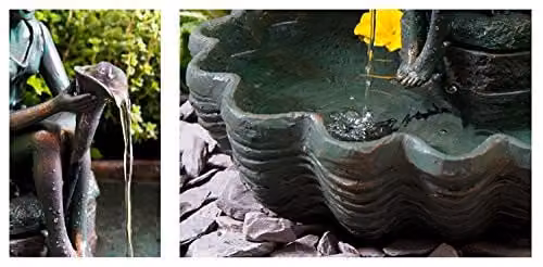 Primrose Solar Powered Fairy Statue Water Feature Fountain with Multicolour LED Lights in Grey, H: 30 cm – 3