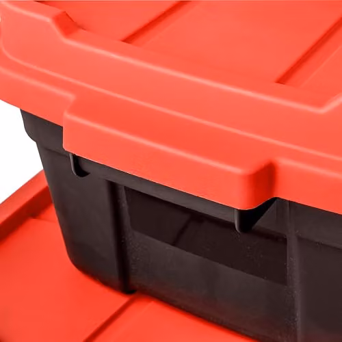Keter Tuff Box 68L Stackable Storage Box with Lid in Black and Red, W/D/H: 60.5 x 40.1 x 25.8 cm – 4
