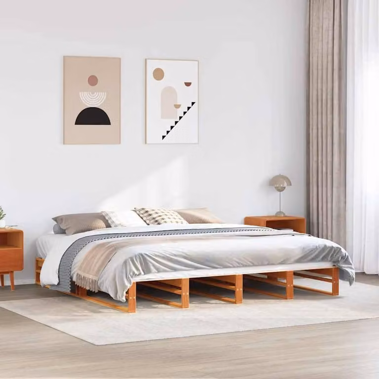 Berkfield Home Beautiful Super King Bed Frame in Waxed Brown Solid Pine, W/D/H: 180 x 200 cm