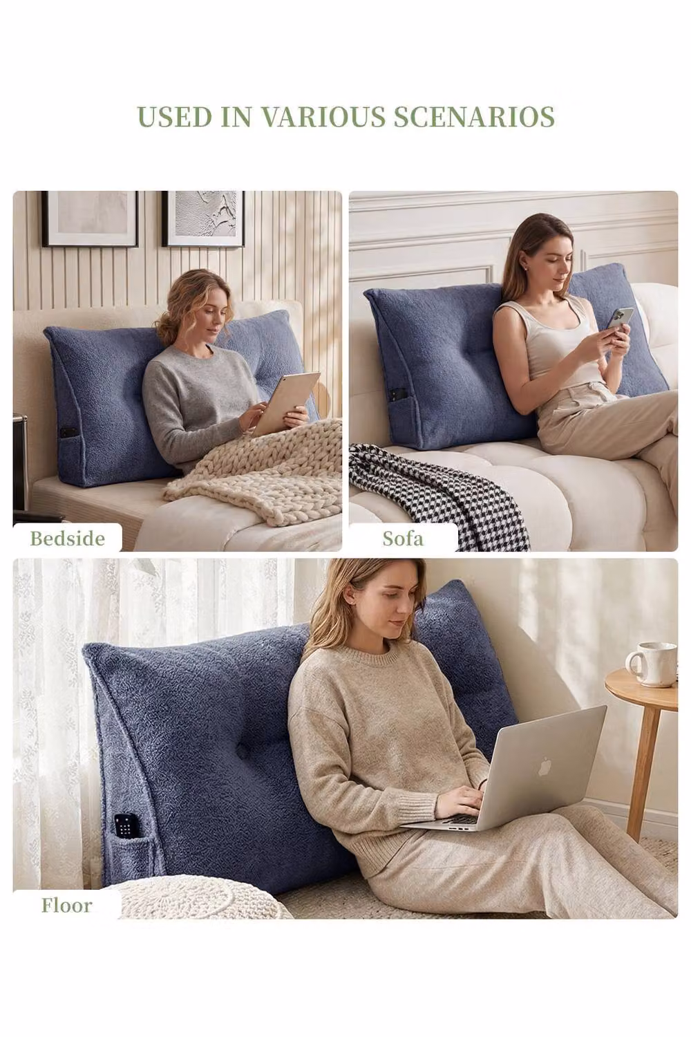 Living and Home Blue Triangle Wedge Headboard Pillow Backrest Support Cushion – 3