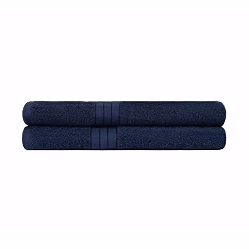 OHS Set of 2 Navy Blue 100% Cotton Terry Bath Towels, W/D/H: 70 x 115 cm