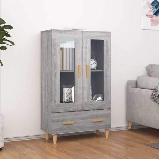 Berkfield Home Grey Sonoma Highboard with Glass Doors and Internal Drawers, W/D/H: 70 x 31 x 115 cm – 1