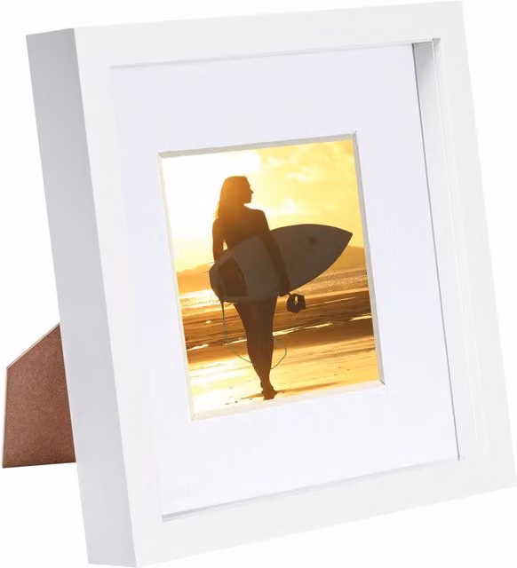Nicola Spring White 3D Box Photo Frame with 4x4 inch Mount, W/D/H: 20.32 x 20.32 x 20.32 cm