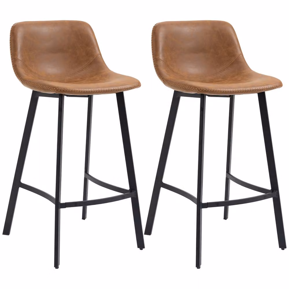 STILVORA Set of 2 Industrial Bar Stools with Brown Faux Leather and Metal Frame – 4