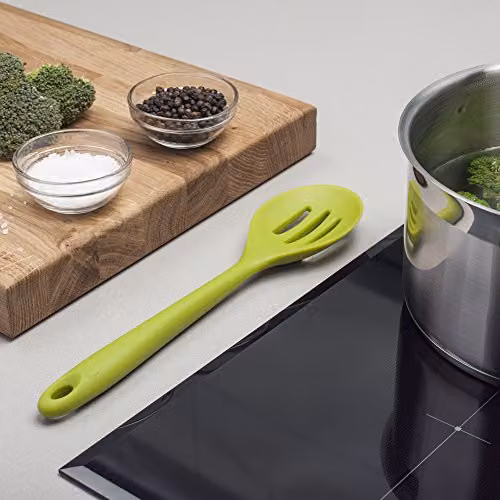 Zeal Silicone Non-Stick Skimmer Spoon with Hanging Loop, Green, 28 cm – 3