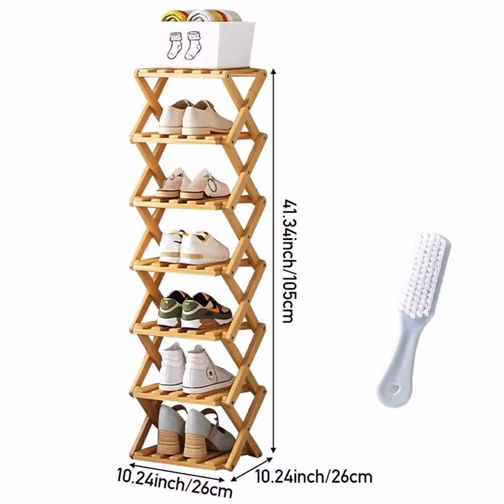 FORGEVIO 7 Tier Vertical Bamboo Folding Shoe Rack Storage Organizer in Brown – 2